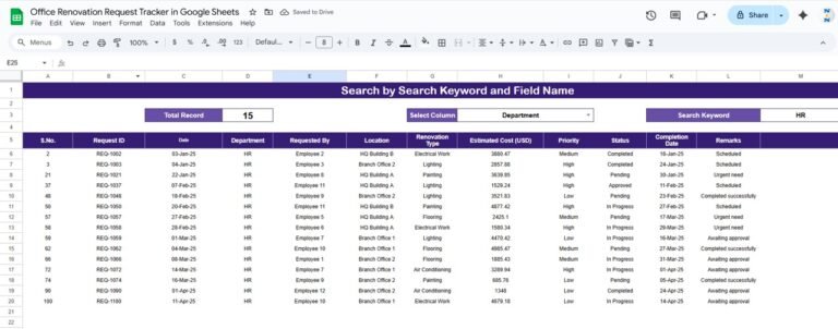 Office Renovation Request Tracker in Google Sheets - Neotech Navigators