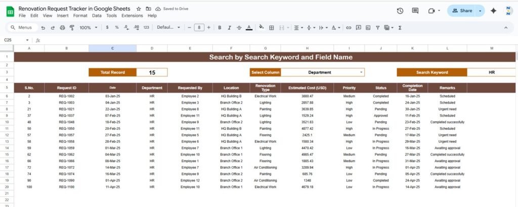 Renovation Request Tracker in Google Sheets - Neotech Navigators