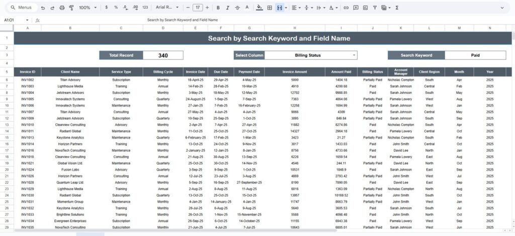 Client Billing & Invoice Management Dashboard in Google Sheets ...