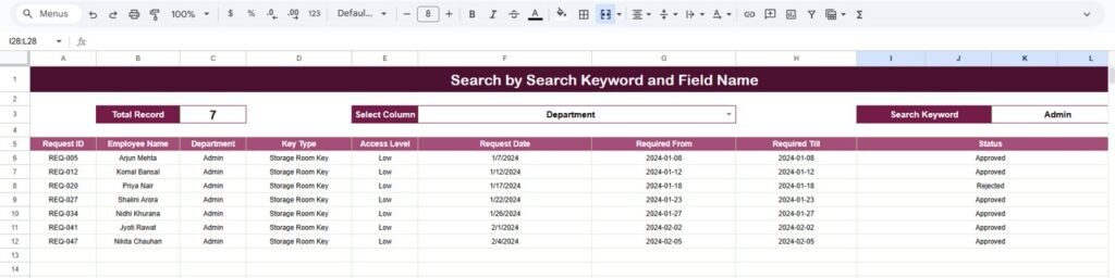 Office Key Access Request Tracker in Google Sheets - Neotech Navigators