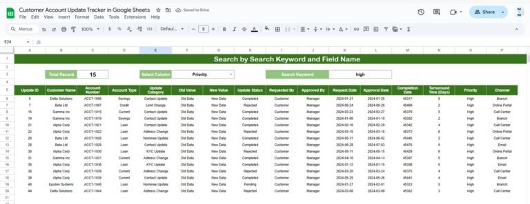Customer Account Update Tracker in Google Sheets - Neotech Navigators