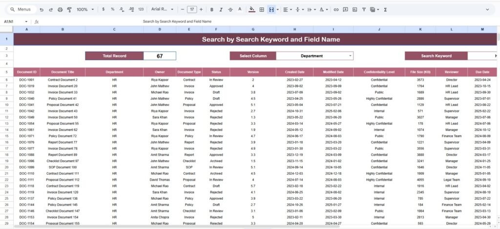 Office Document Management Dashboard in Google Sheets - Neotech Navigators