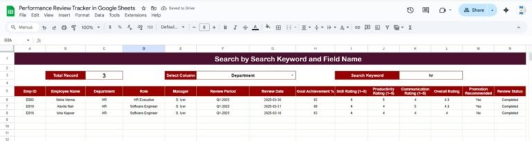 Performance Review Tracker in Google Sheets - Neotech Navigators