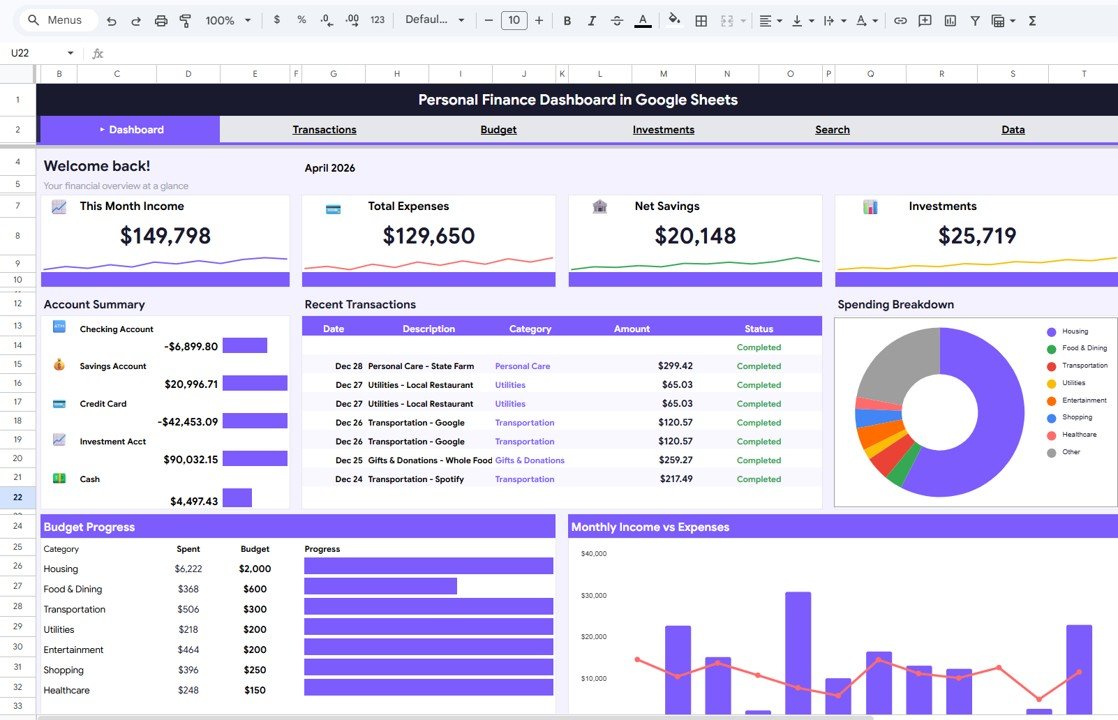 Personal Finance Dashboard in Google Sheets - Neotech Navigators