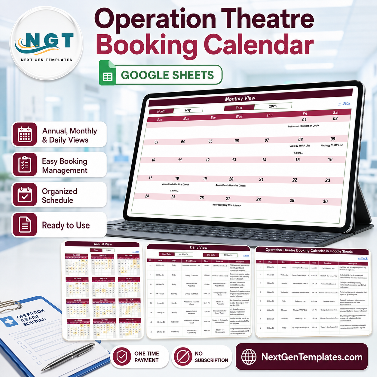 Operation Theatre Booking Calendar in Google Sheets