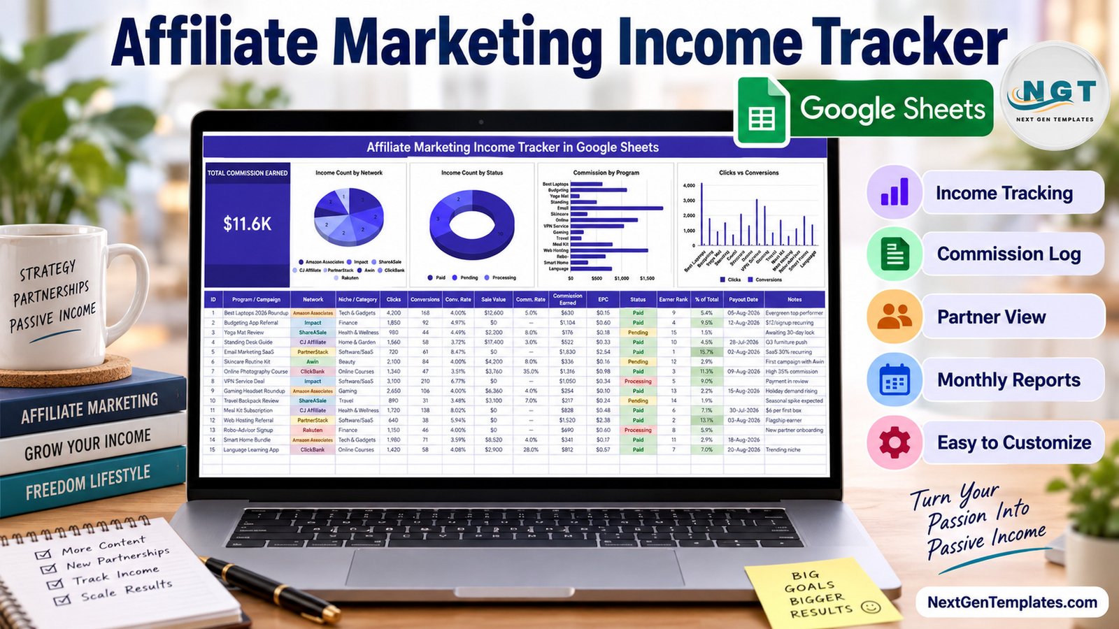affiliate marketing income tracker in Google Sheets