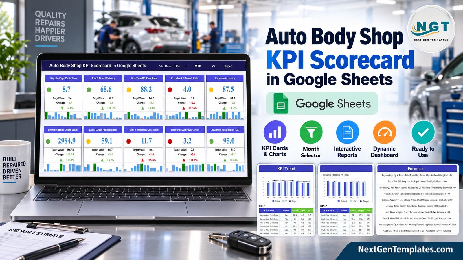 Auto Body Shop KPI Scorecard in Google Sheets