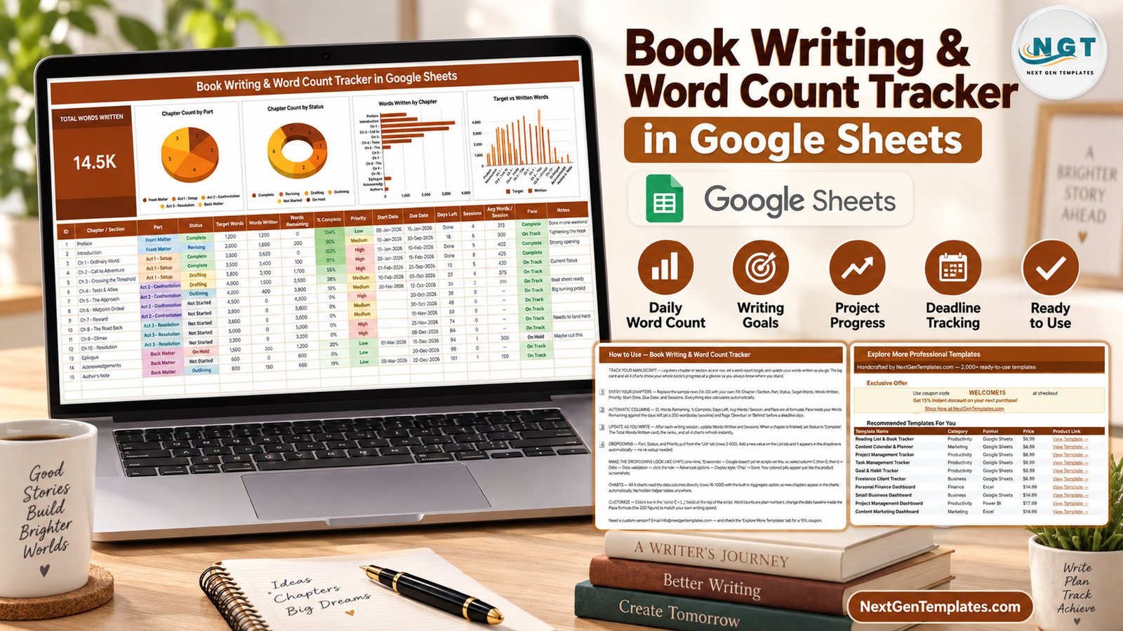 Book Writing and Word Count Tracker in Google Sheets