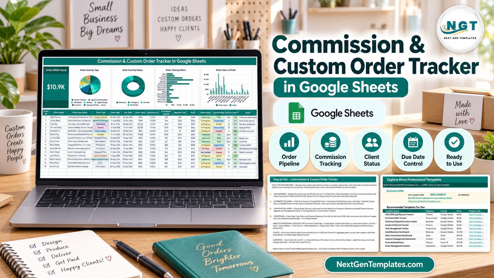 Commission and Custom Order Tracker in Google Sheets
