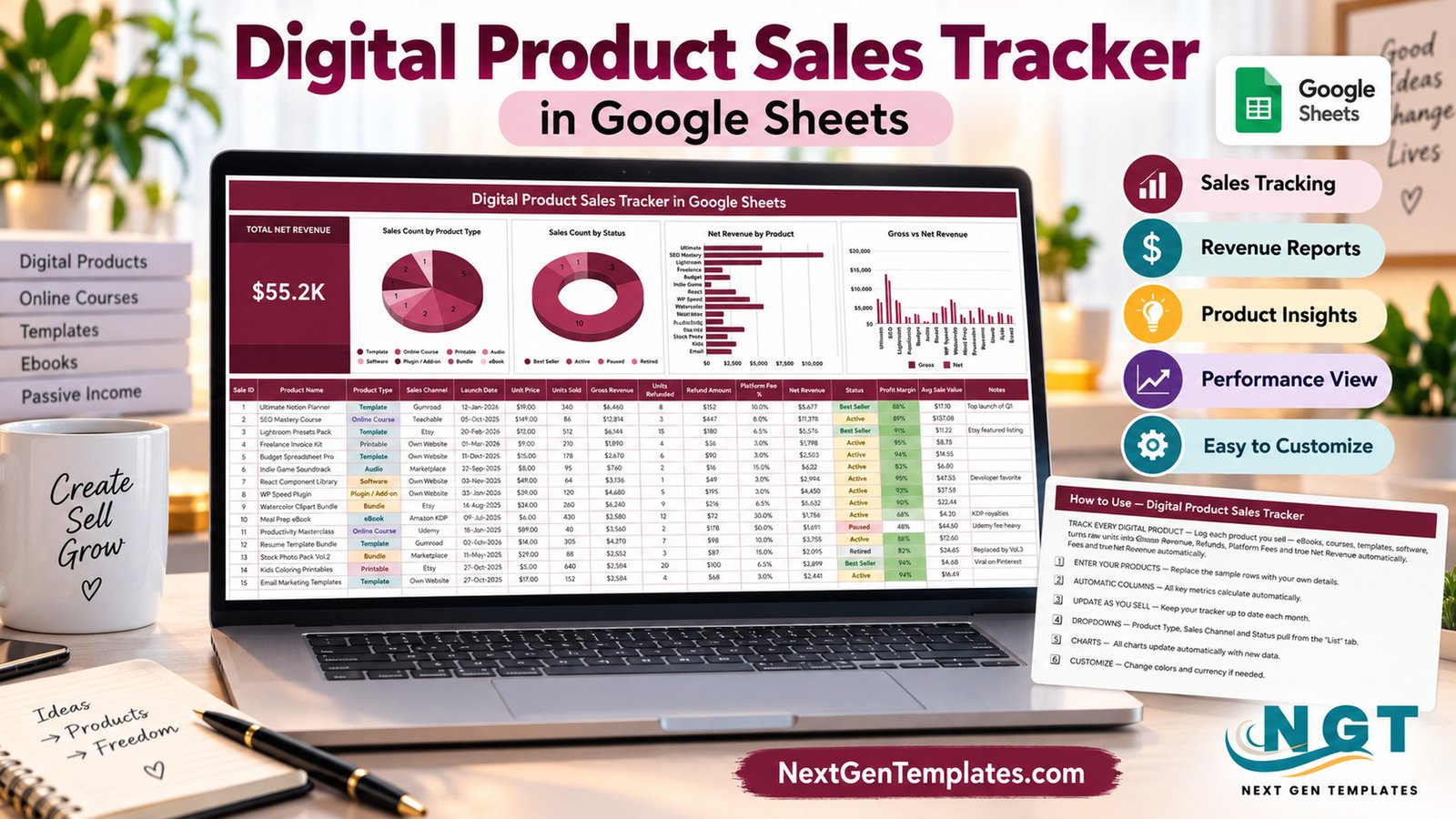 digital product sales tracker in Google Sheets