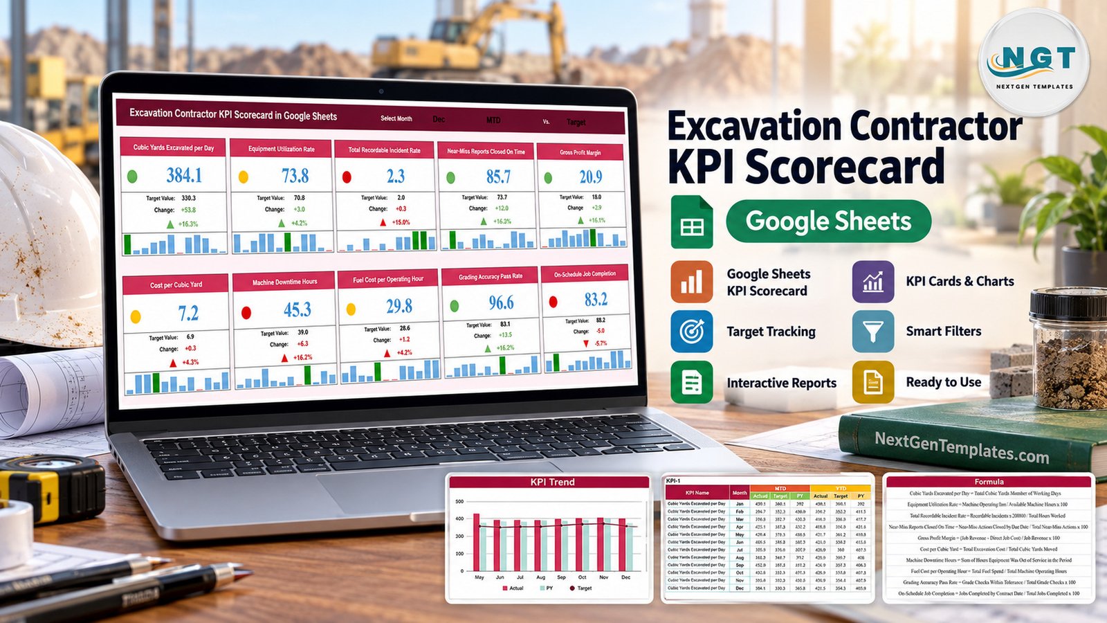 Excavation Contractor KPI Scorecard in Google Sheets