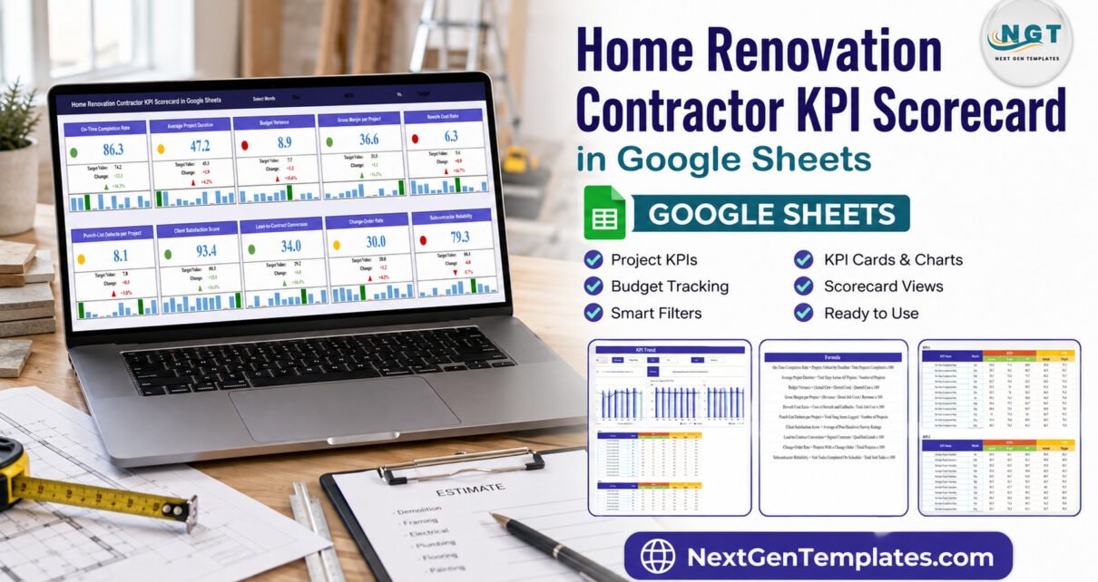 Home Renovation Contractor KPI Scorecard in Google Sheets