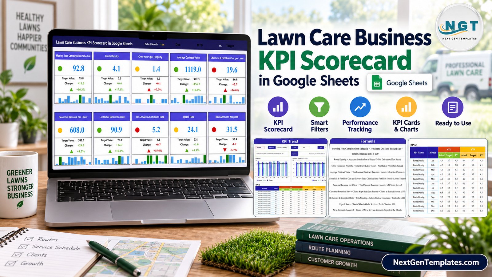 Lawn Care Business KPI Scorecard in Google Sheets