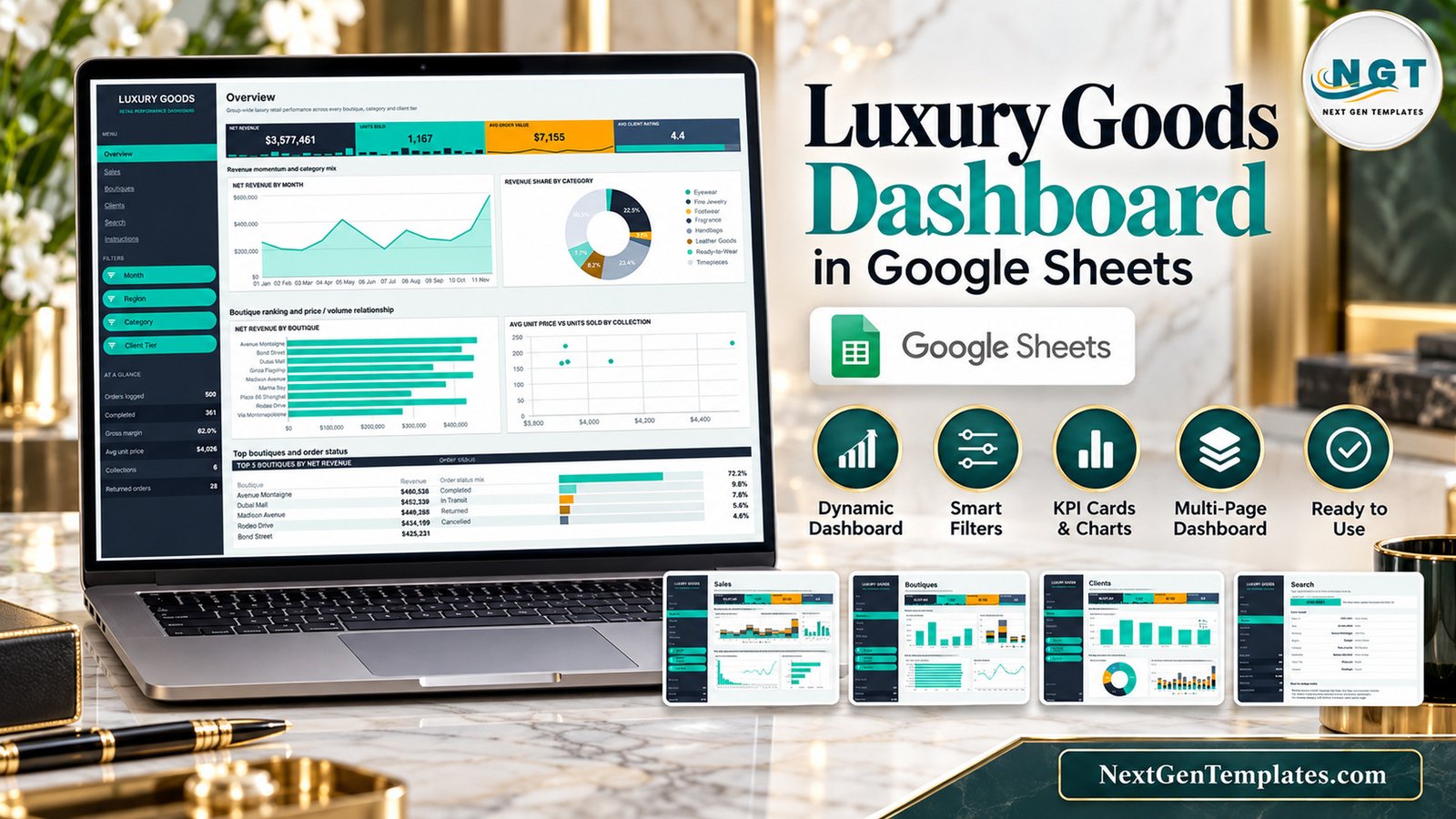 Luxury Goods Dashboard in Google Sheets