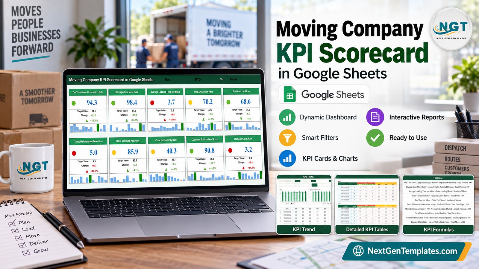 Moving Company KPI Scorecard in Google Sheets
