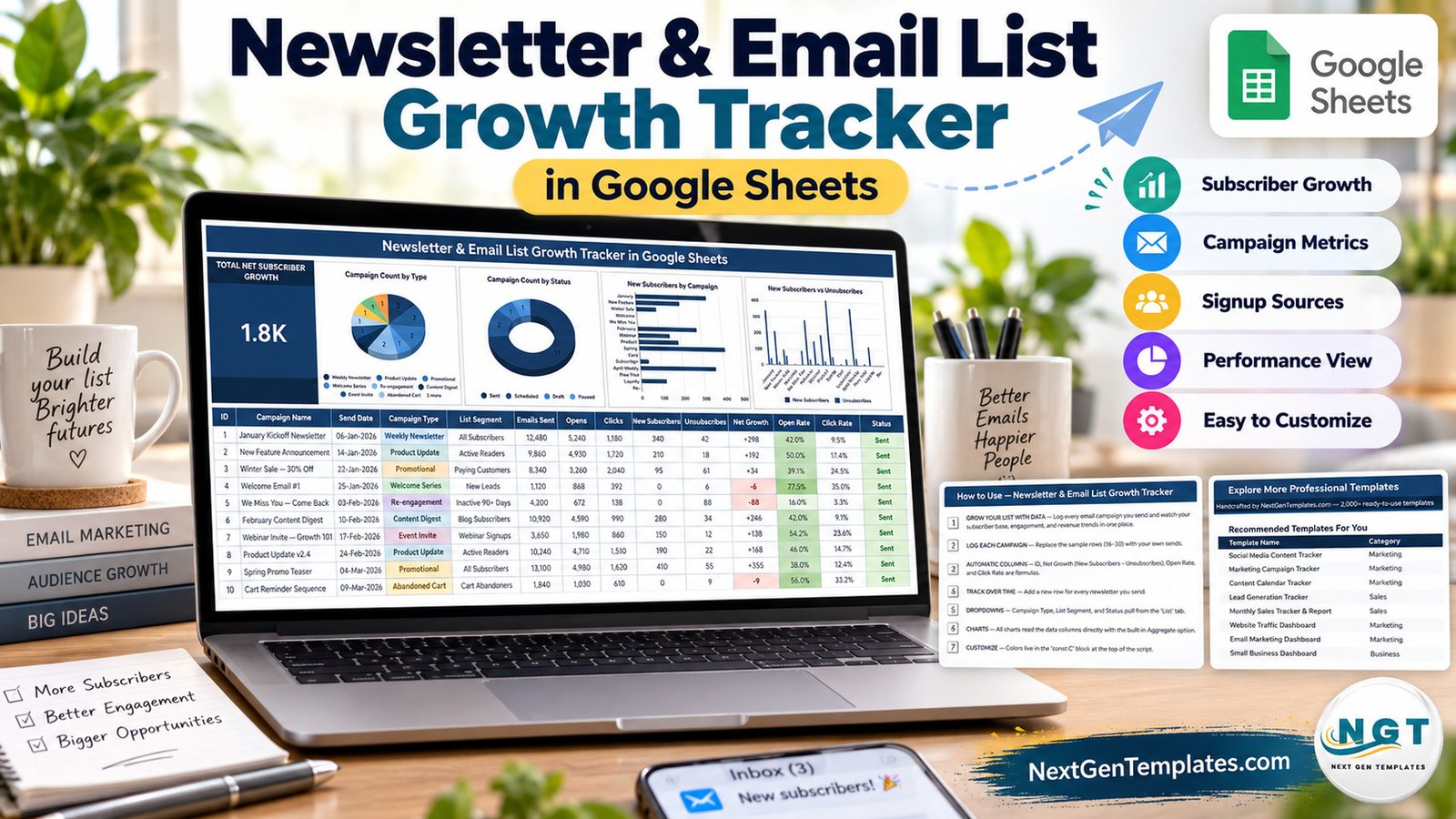 newsletter email list growth tracker in Google Sheets
