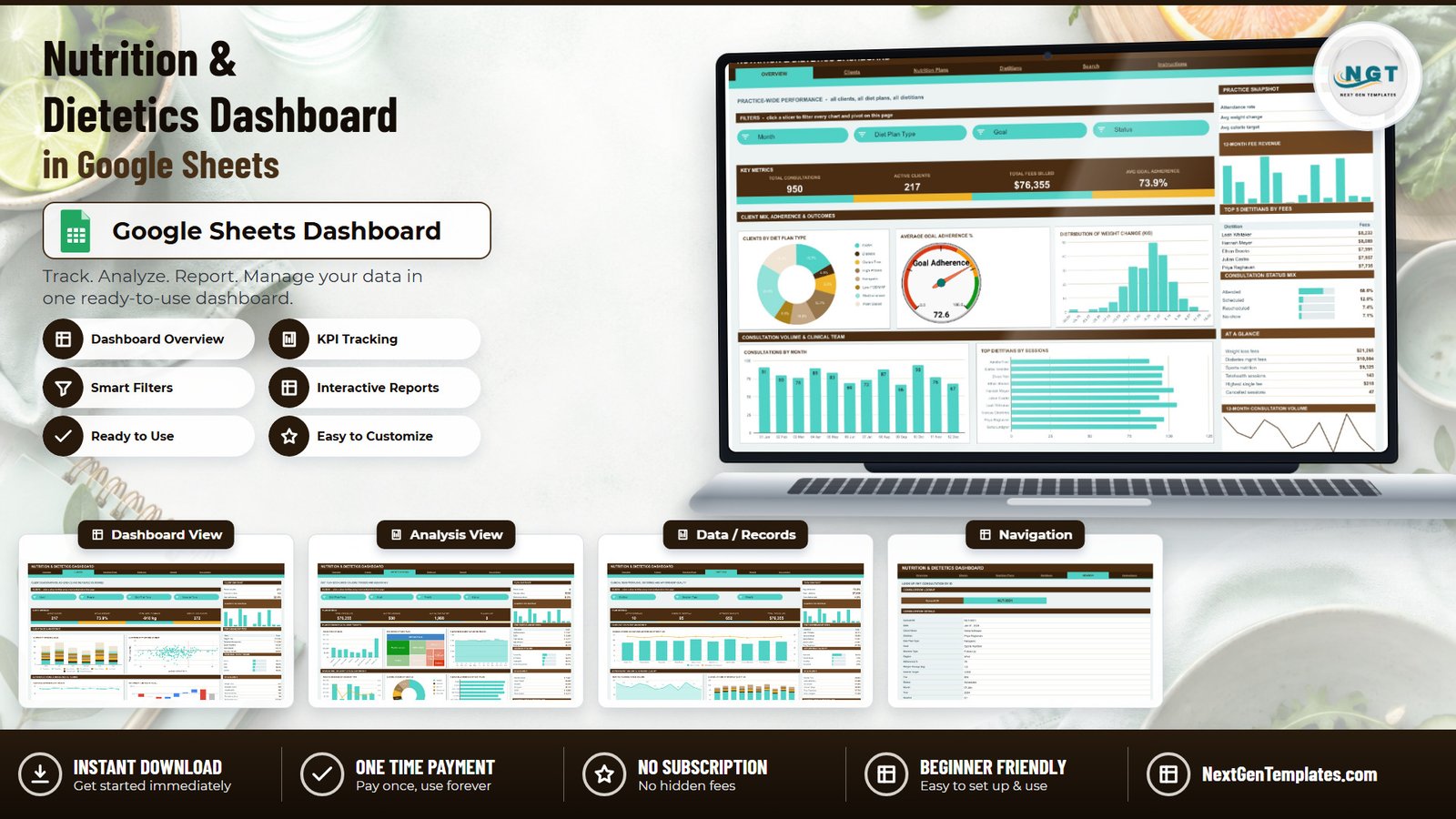 Nutrition & Dietetics Dashboard in Google Sheets
