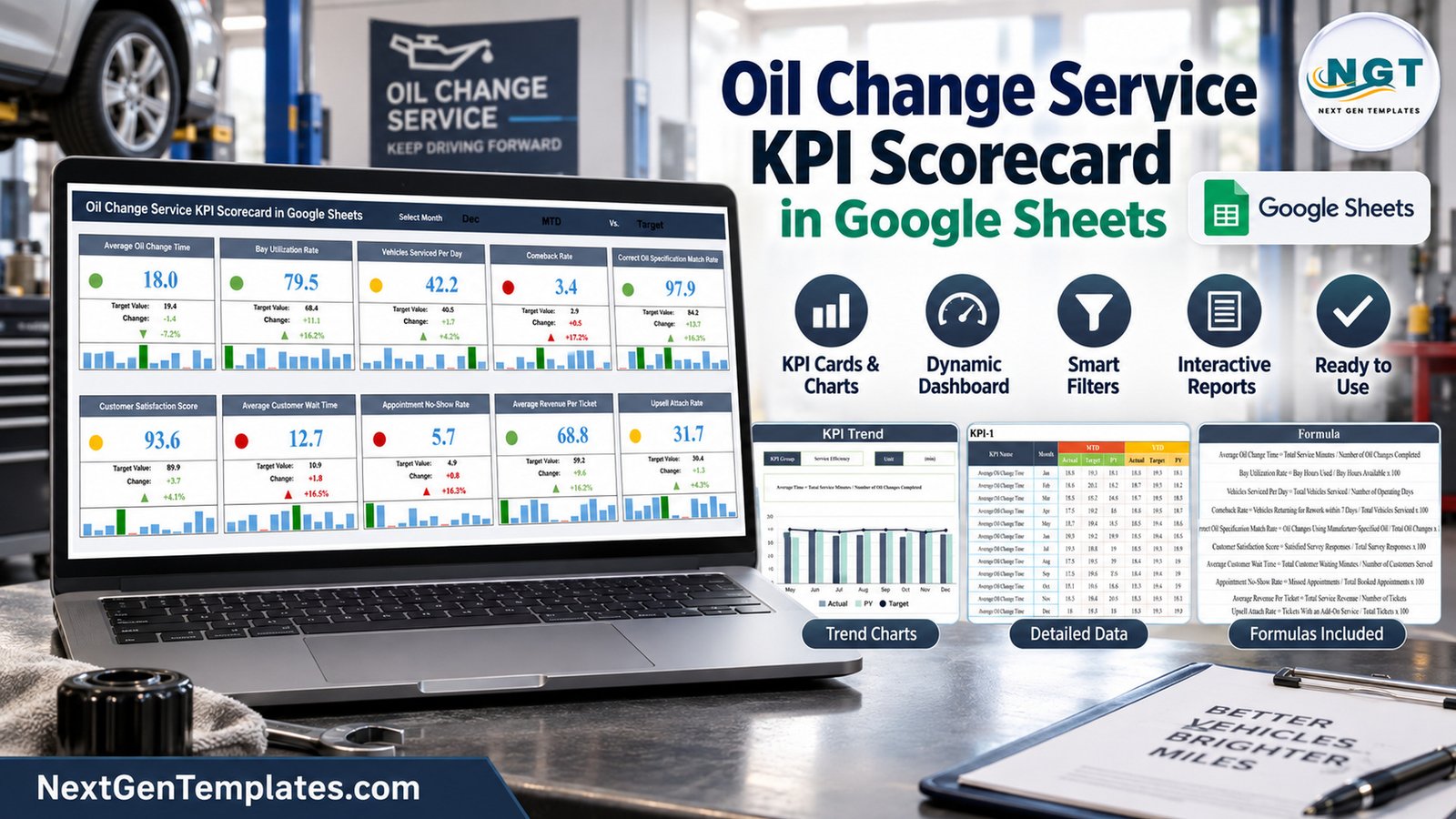Oil Change Service KPI Scorecard in Google Sheets