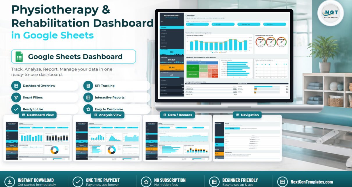 Physiotherapy and Rehabilitation Dashboard in Google Sheets - feature image