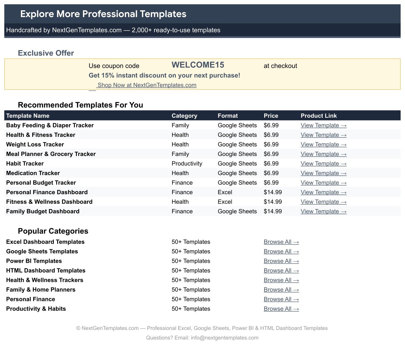 Explore More Templates tab of the Pregnancy Week-by-Week Tracker in Google Sheets
