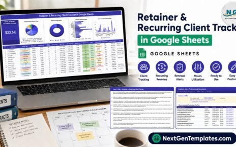 Recurring Client Tracker in Google Sheets with revenue, renewals and utilization charts