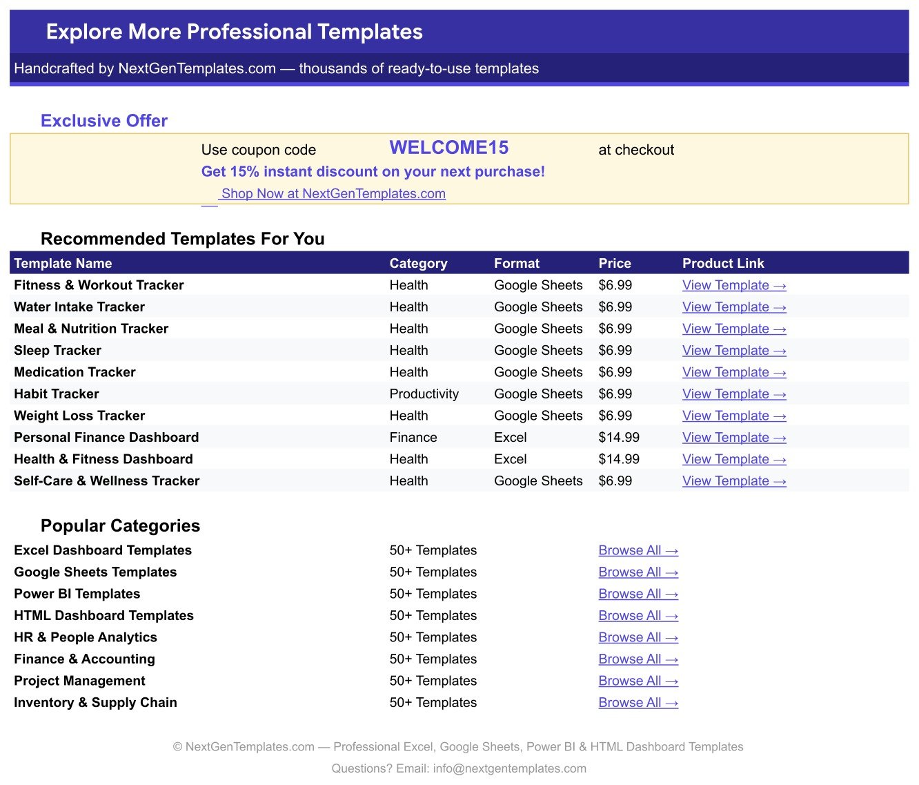 Supplement & Vitamin Tracker in Google Sheets - Explore More Templates tab