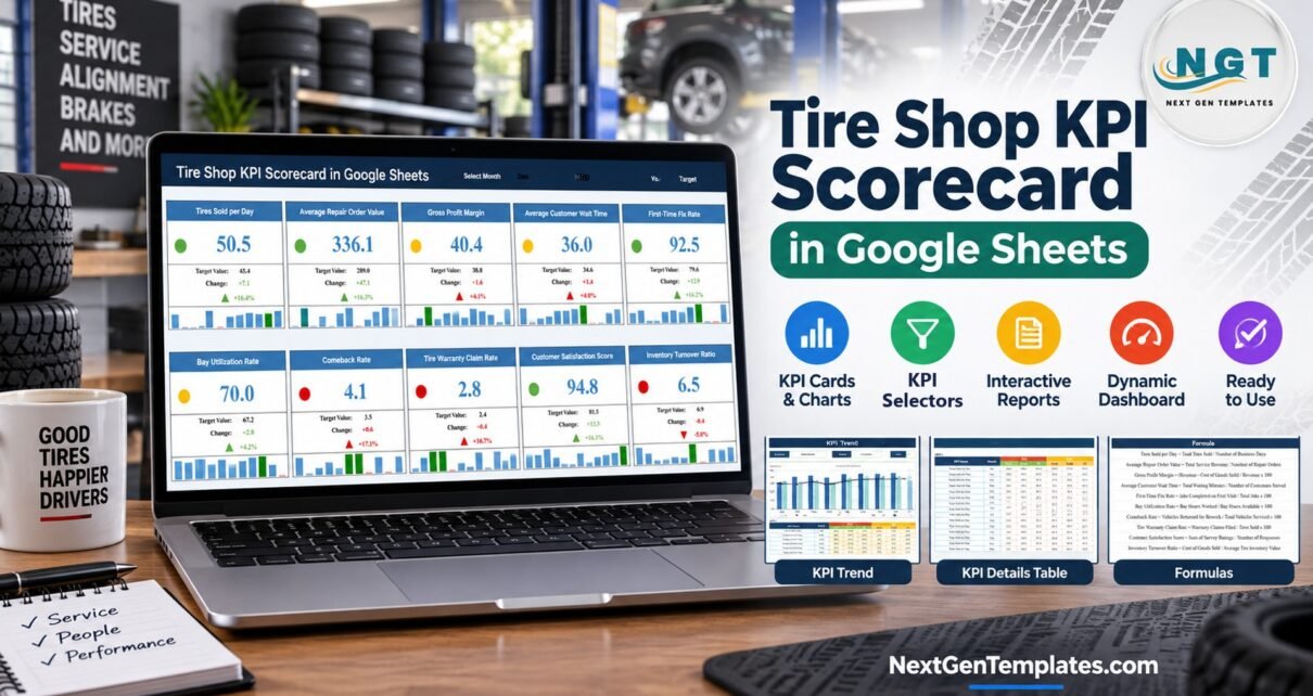 Tire Shop KPI Scorecard in Google Sheets