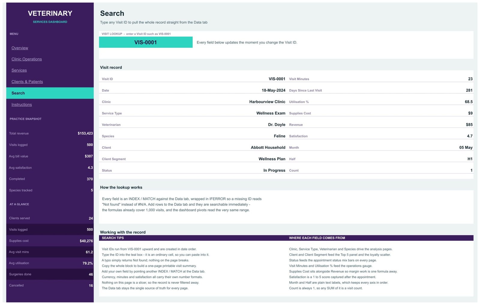 Search page pulling one visit record by Visit ID