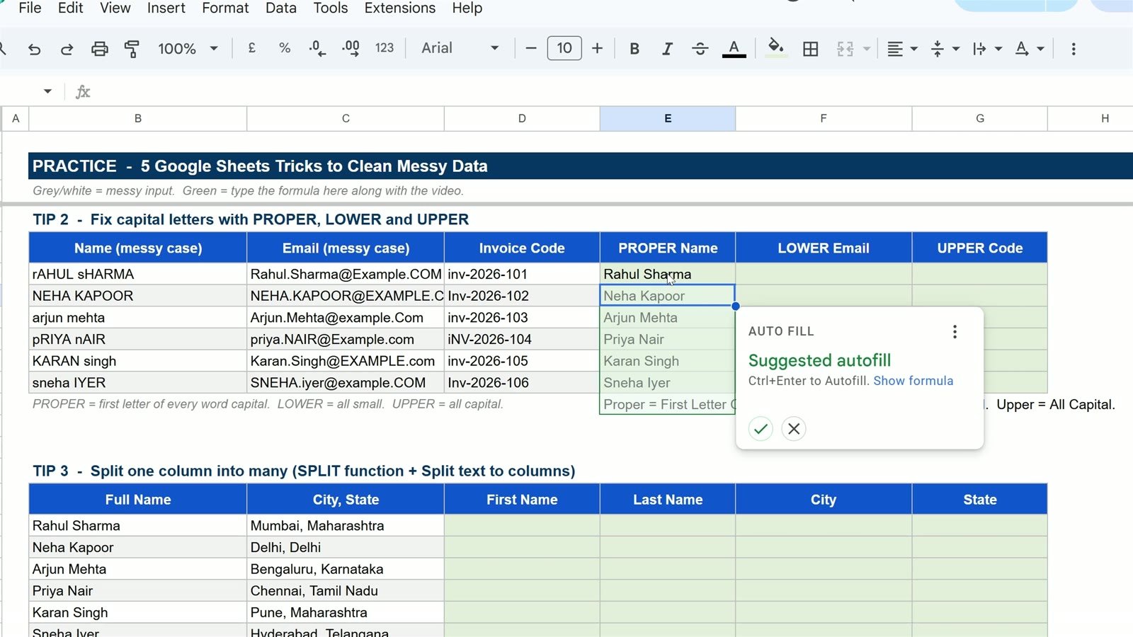 PROPER formula in Google Sheets fixing the capital letters of a name