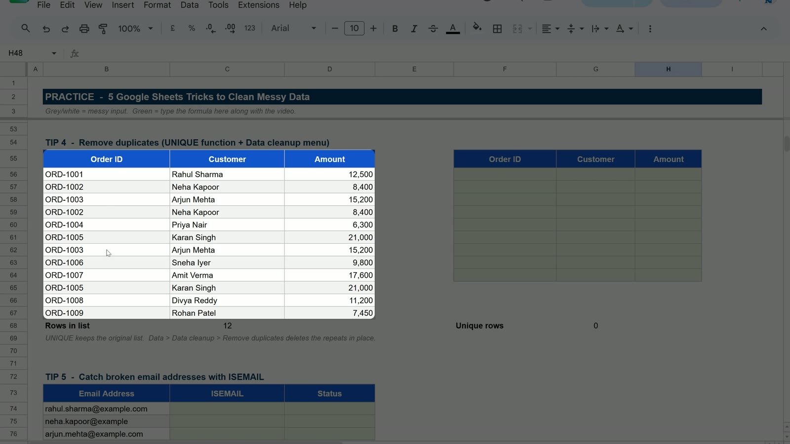 Order list in Google Sheets with duplicate order IDs