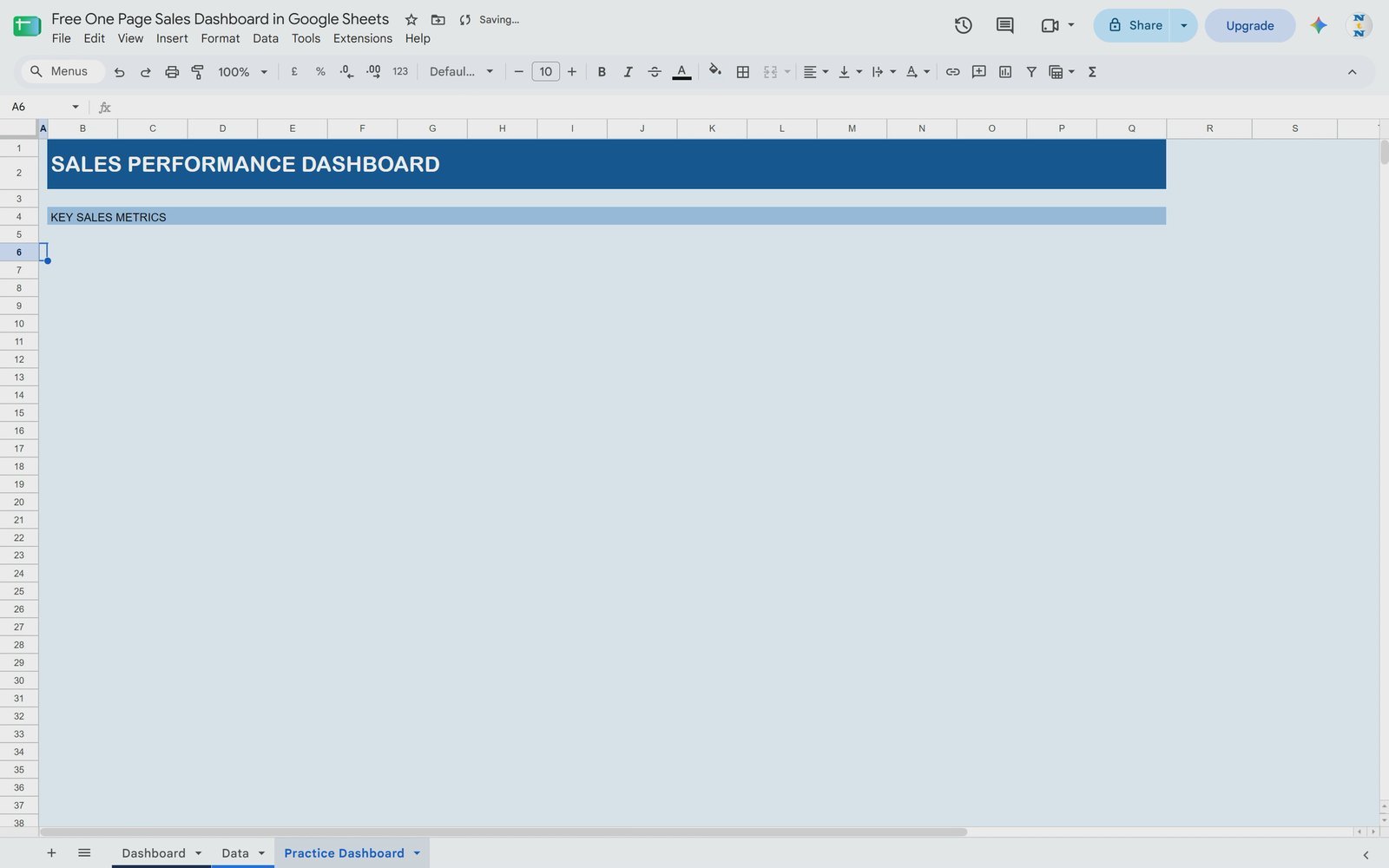 Key Sales Metrics section bar in a Google Sheets dashboard