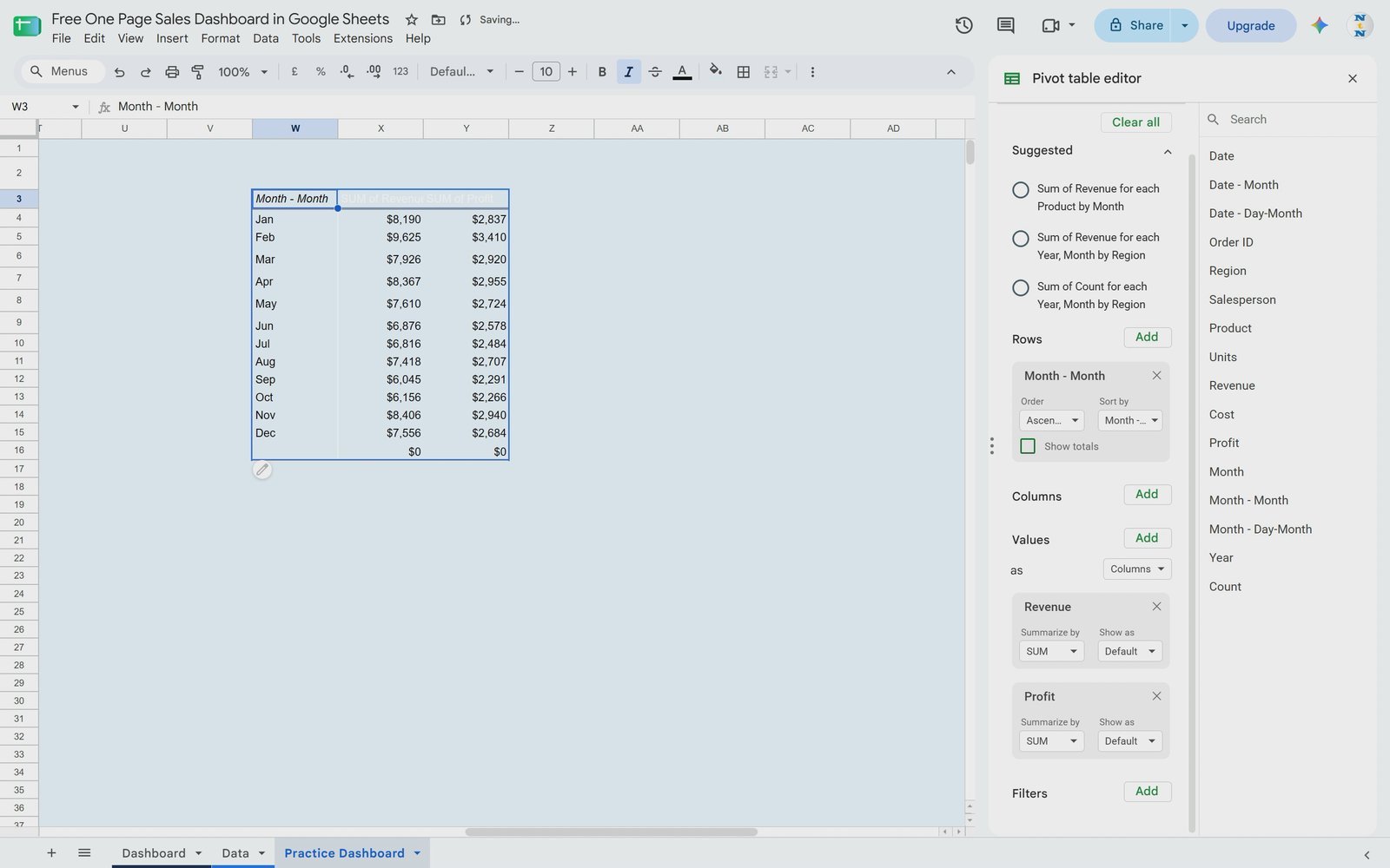 Unchecking Show totals in the Google Sheets pivot table editor