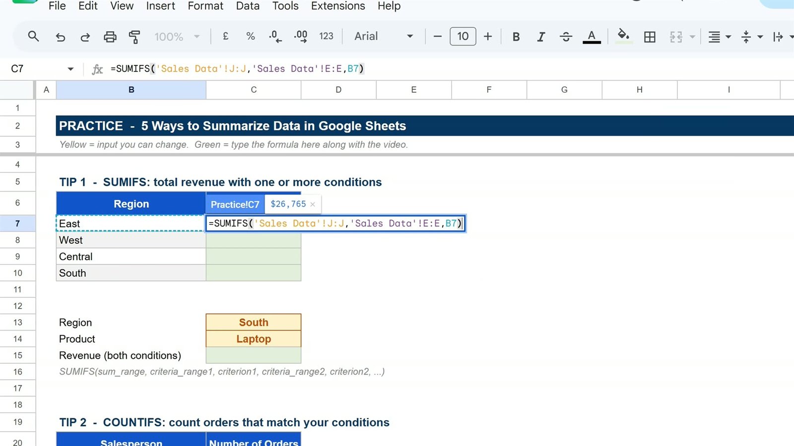 SUMIFS formula in Google Sheets using whole-column references to another sheet