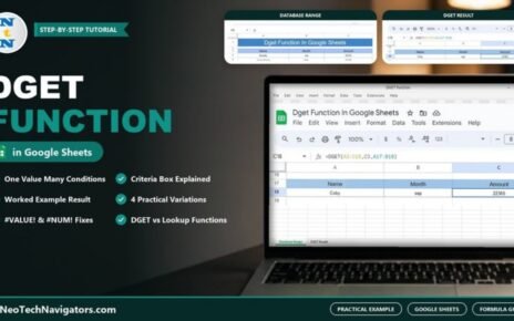 DGET function in Google Sheets on a laptop showing the DGET formula returning 22365 for Coby in September