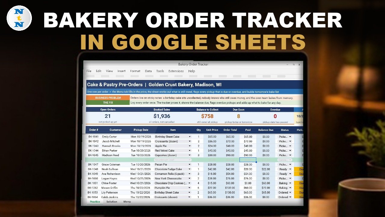 Bakery order tracker in Google Sheets built in this tutorial