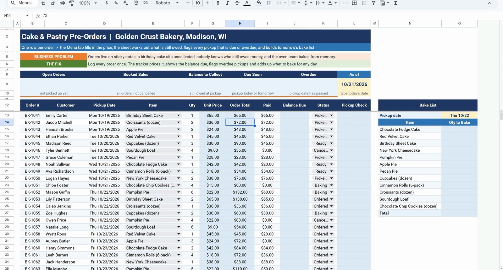ARRAYFORMULA order total for every row in Google Sheets