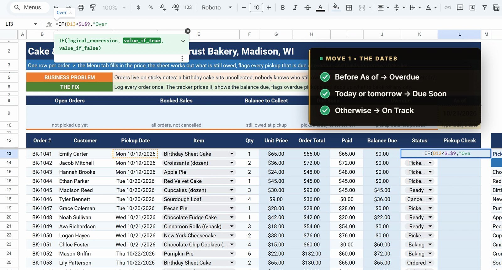 Nested IF pickup check formula in Google Sheets