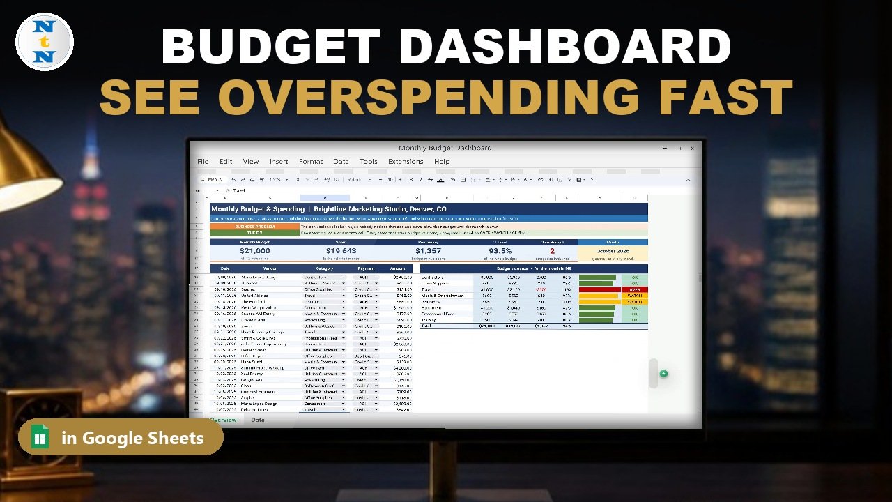 Budget dashboard in Google Sheets built in this tutorial