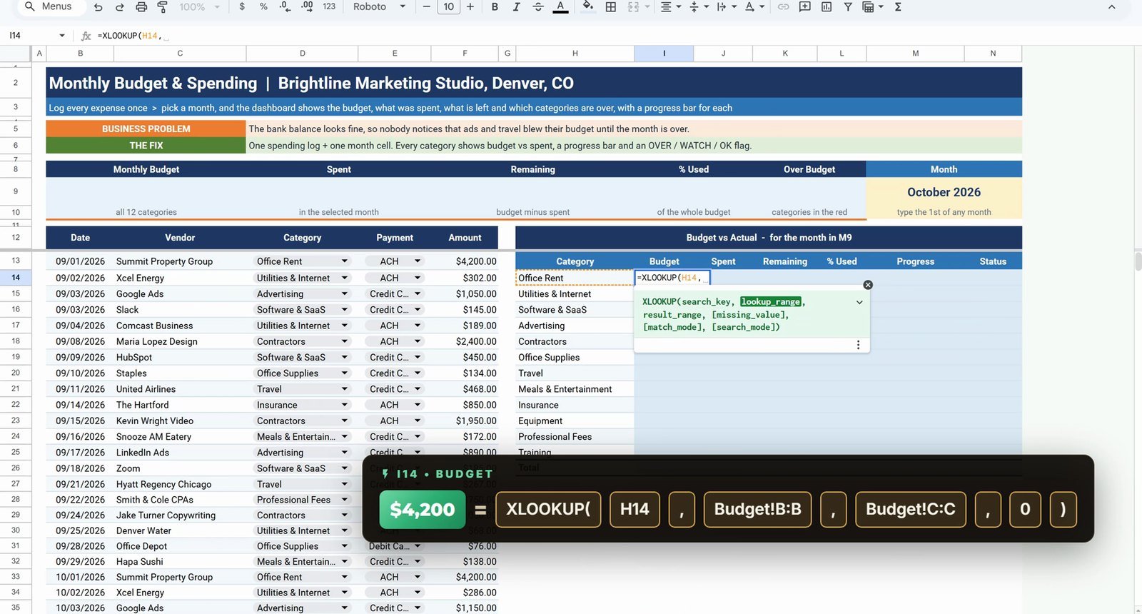 Payment dropdown with four options in Google Sheets