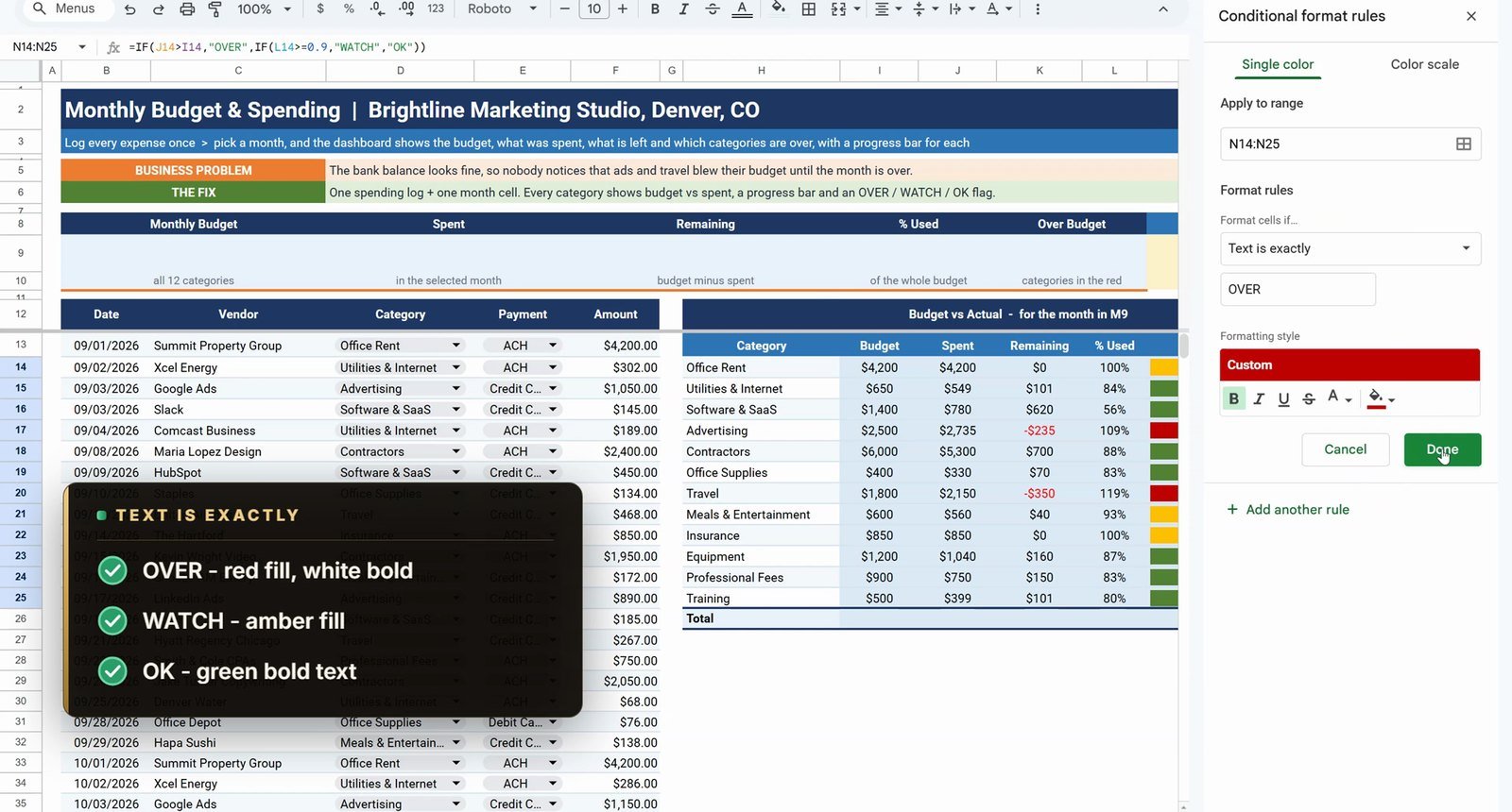 Conditional formatting text is exactly rules