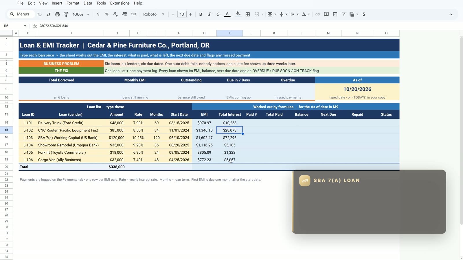 ARRAYFORMULA total interest column