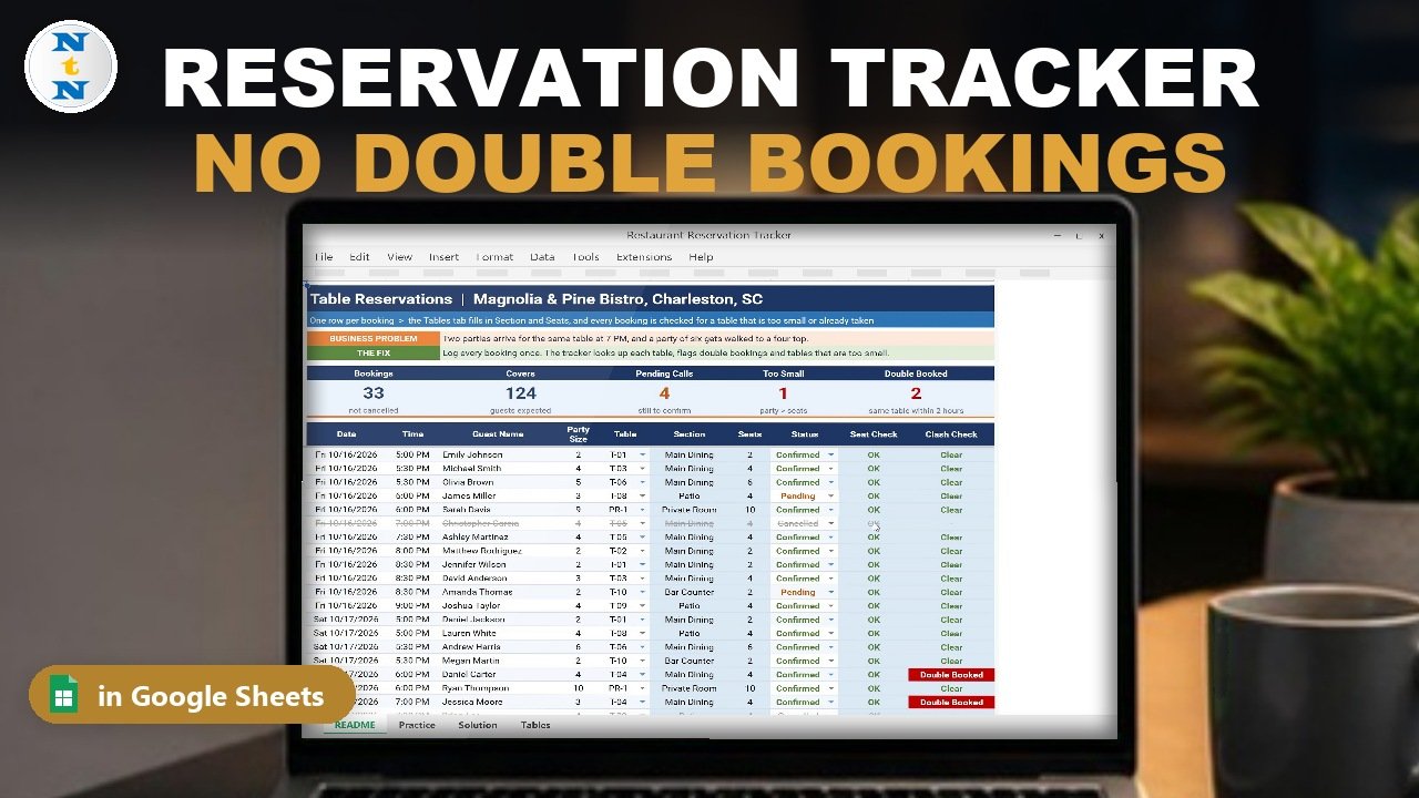 Restaurant reservation tracker in Google Sheets built in this tutorial