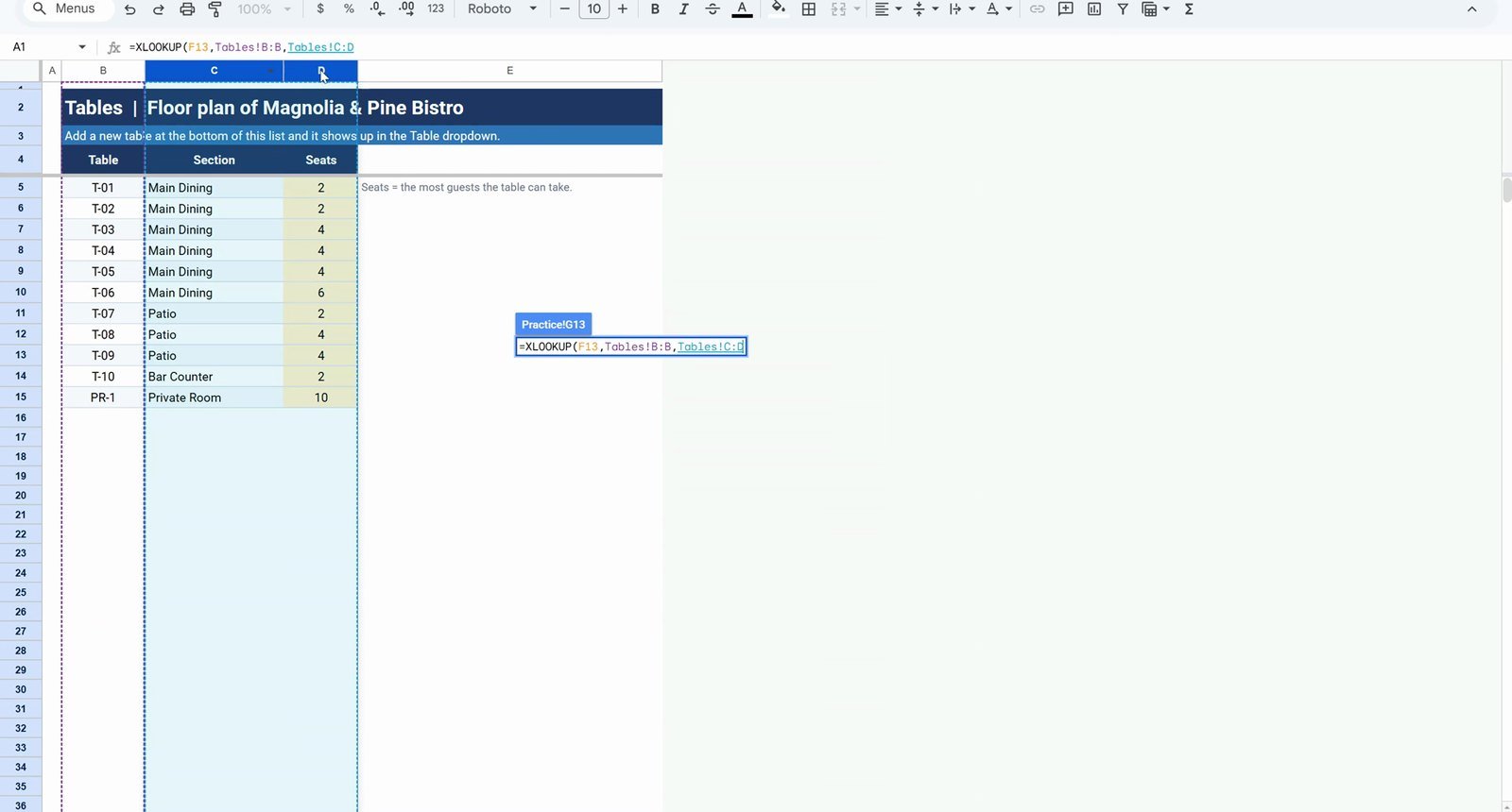 XLOOKUP returning two columns from the Tables tab