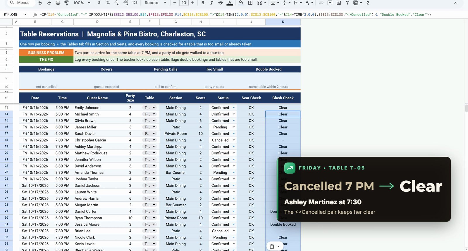 Cancelled booking ignored by the clash check