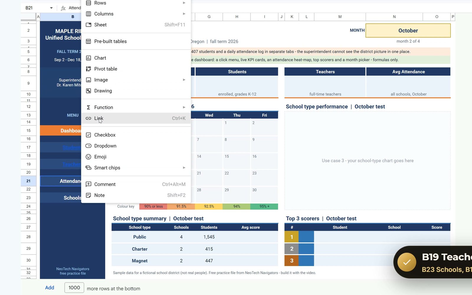 Insert Link menu in Google Sheets